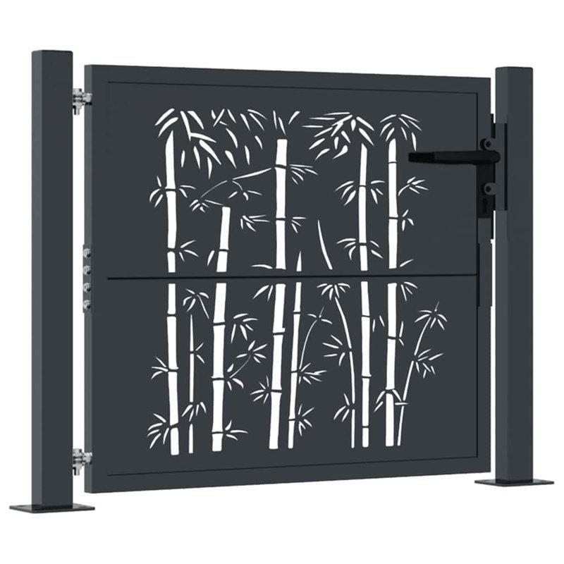 Antrasit Çelik Lazer Kesim Bambu Tasarımlı Kilitli Bahçe Kapısı - 106x81 cm - 172687