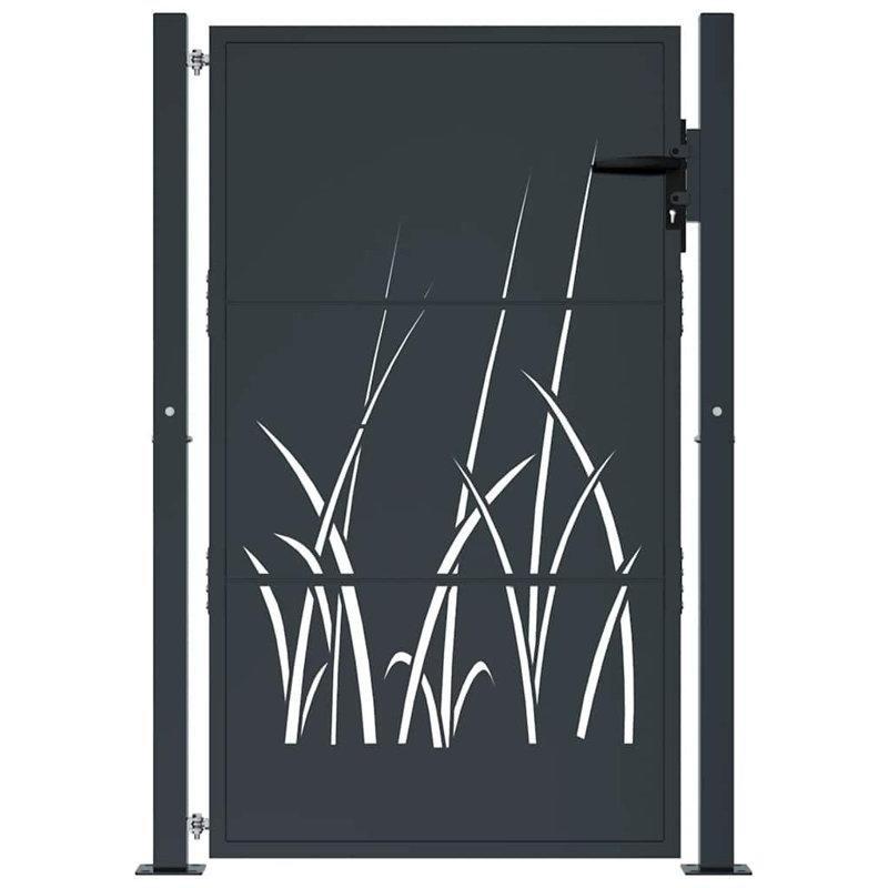 Antrasit Çelik Lazer Kesim Çim Desenli Kilitli Bahçe Kapısı - 105x155 cm - 172680
