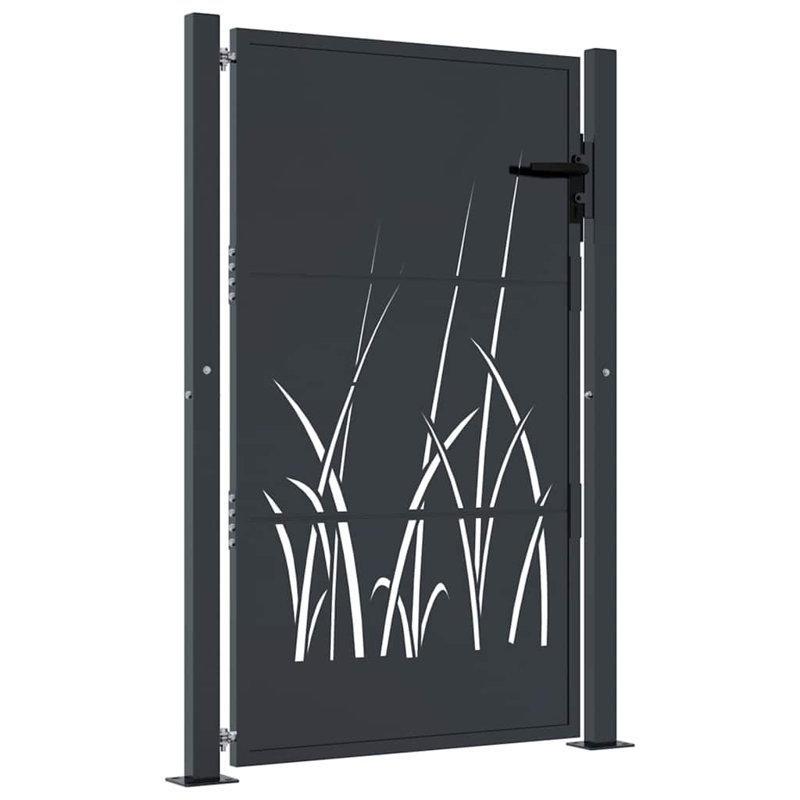 Antrasit Çelik Lazer Kesim Çim Desenli Kilitli Bahçe Kapısı - 105x155 cm - 172680