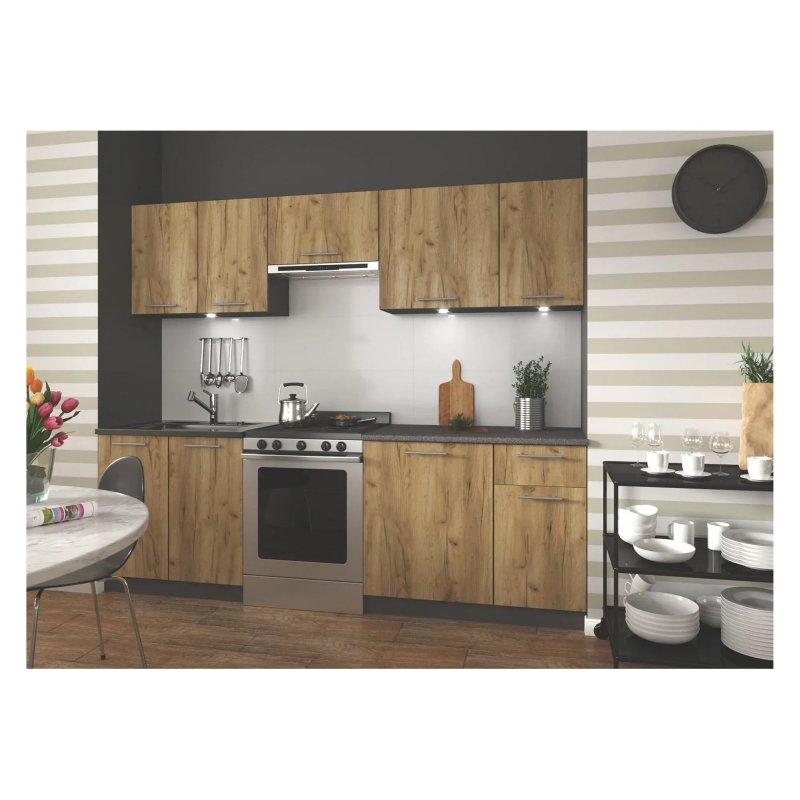 Antrasit Gri ve Wotan Meşesi MDF Rustik Mutfak Modeli - 240 cm - 186610