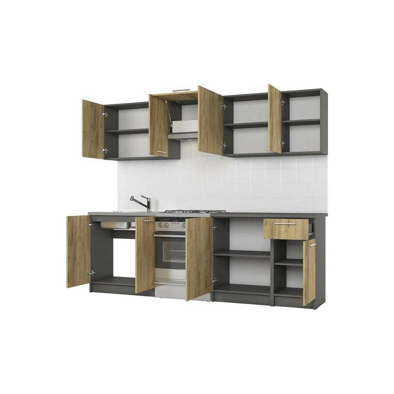 Antrasit Gri ve Wotan Meşesi MDF Rustik Mutfak Modeli - 240 cm - 186610