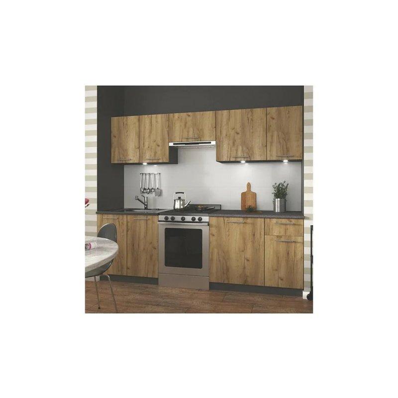 Antrasit Gri ve Wotan Meşesi MDF Rustik Mutfak Modeli - 240 cm - 186610