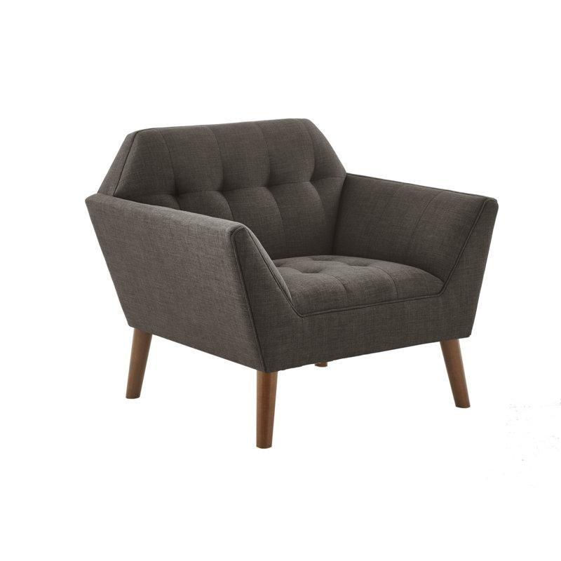 Antrasit Kapitoneli Masif Ahşap Ayaklı Geniş Tekli Koltuk 2li Set - 94 cm - 205284