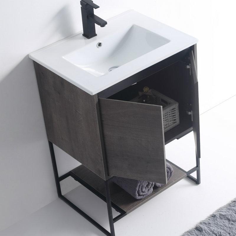 Antrasit Kontrplak Alt Raflı Ayaklı Banyo Lavabo Dolabı - 61 cm - 199171