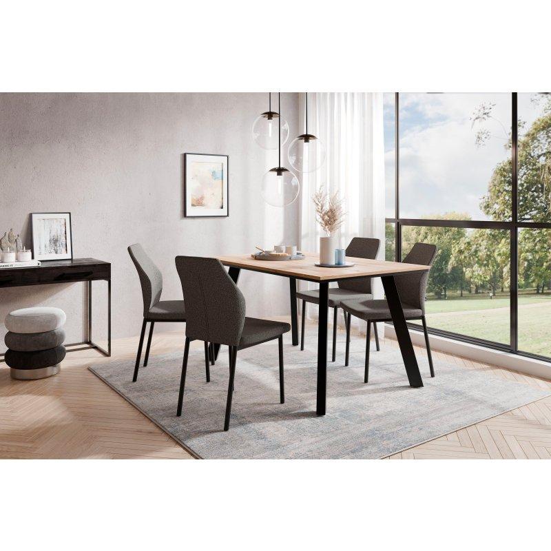 Antrasit Kumaş Sandalyeli Evoke Meşe MDF Dikdörtgen Bohem Yemek Masası Takımı - 138x90 cm - 236531