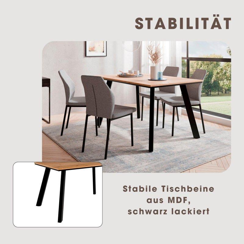 Antrasit Kumaş Sandalyeli Evoke Meşe MDF Dikdörtgen Bohem Yemek Masası Takımı - 138x90 cm - 236531