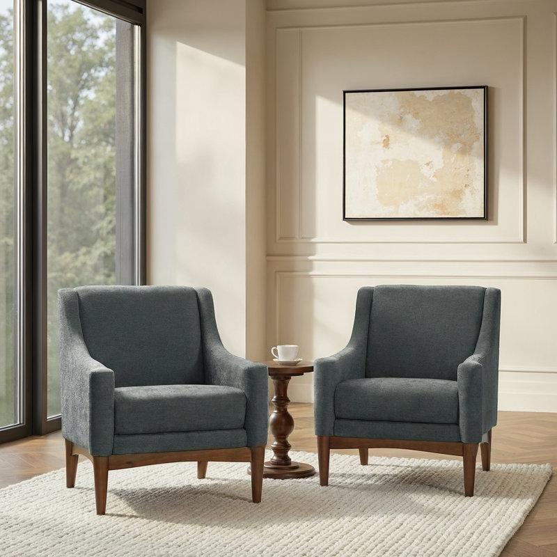 Antrasit Masif Ahşap Ayaklı Kare Kollu 2li Set Tekli Koltuk - 202976