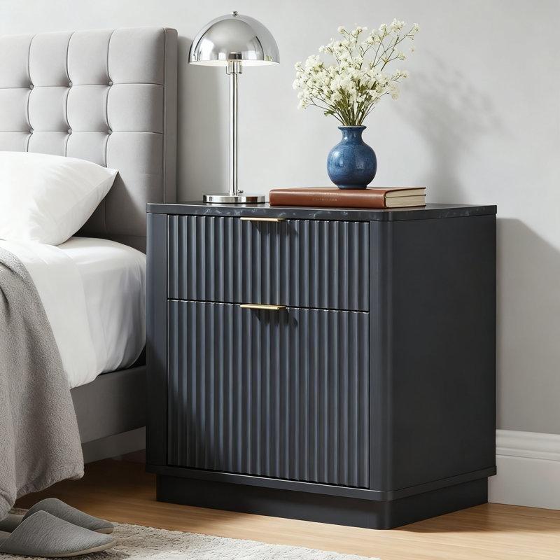 Antrasit MDF Yivli Kablosuz Şarjlı Komodin - 60 cm - 223964