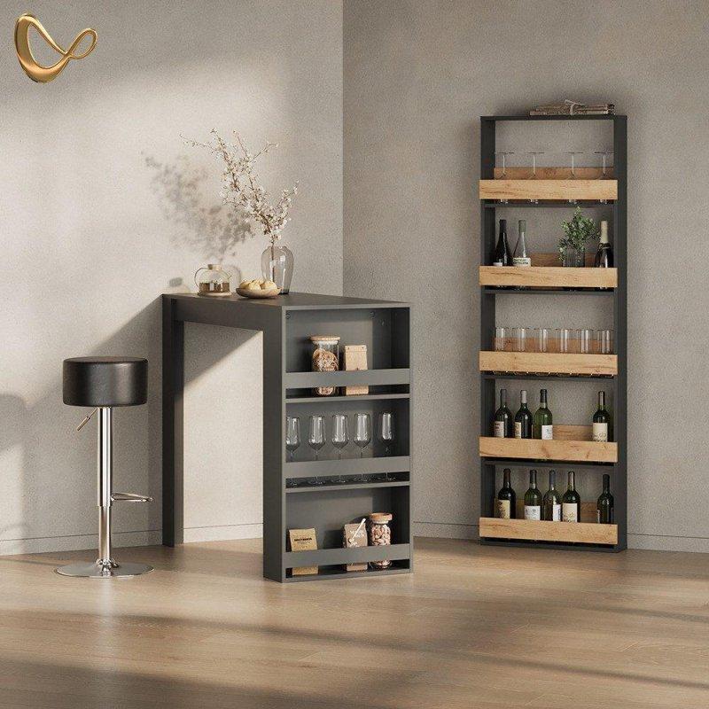 Antrasit Melamin Kaplama Modern Dikdörtgen Bar Masası - 117x57 cm - 232503