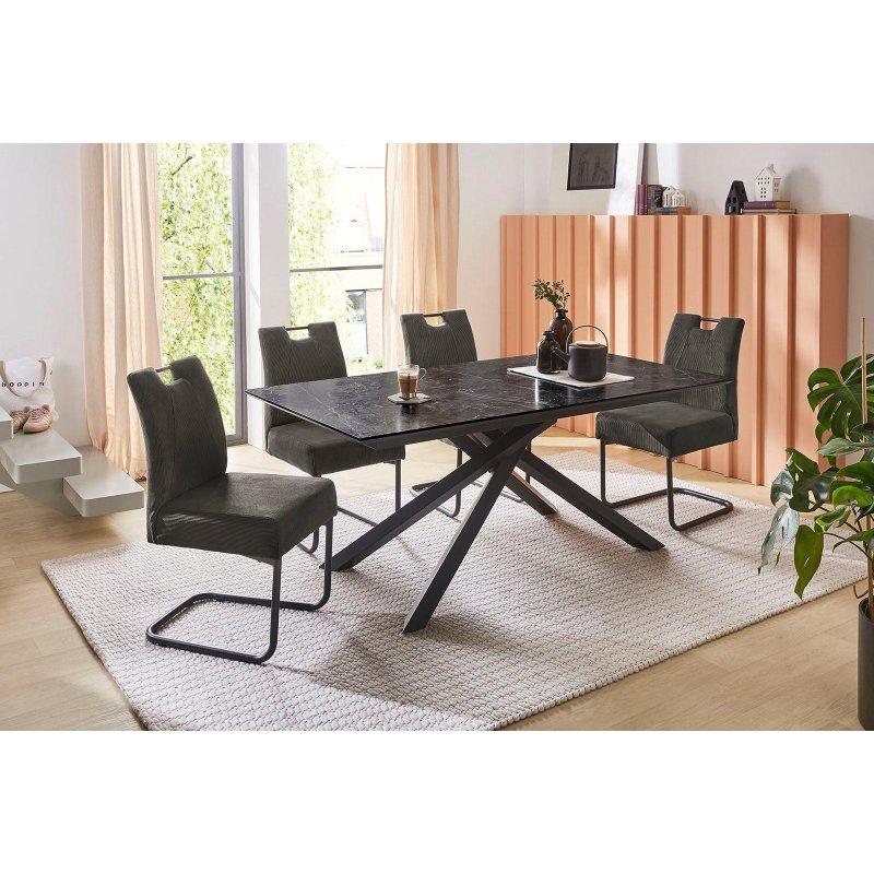 Antrasit Mermer Desenli Cam Tablalı Metal Ayaklı Dikdörtgen Bohem Yemek Masası - 180x90 cm - 236708