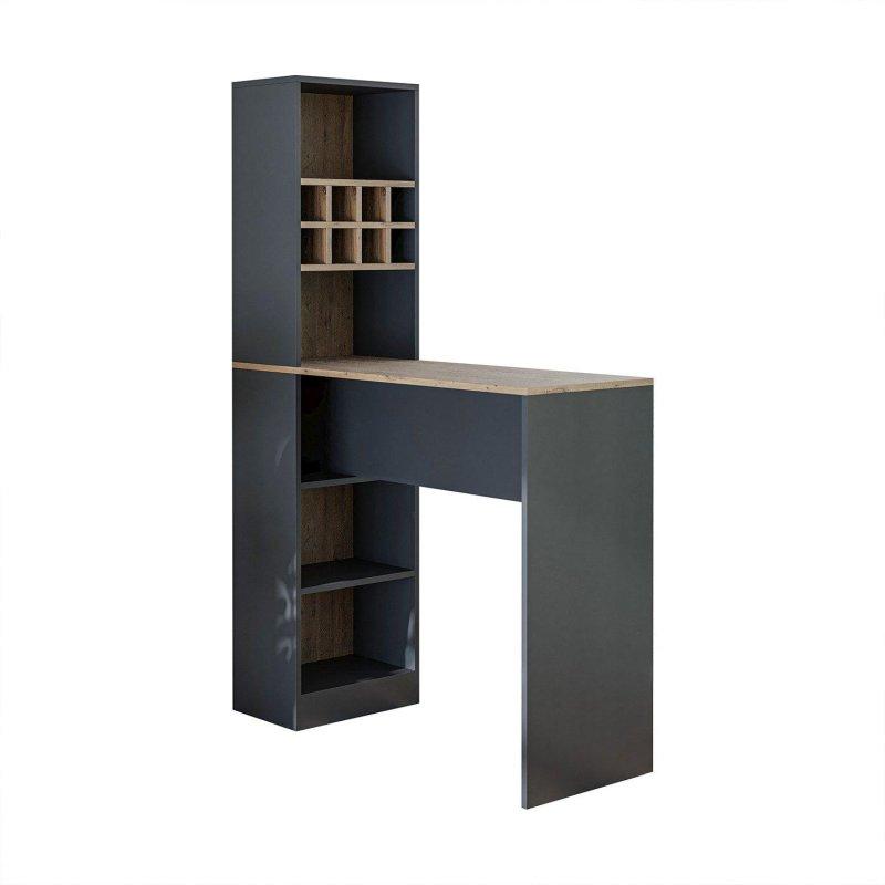 Antrasit Meşe Raflı ve Şaraplıklı Bar Masası - 120x180x50 cm - 232302