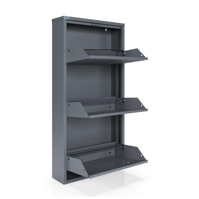 Antrasit Metal 3 Çekmeceli Duvara Monte Antibakteriyel Ayakkabılık - 50x15x103 cm - 230005