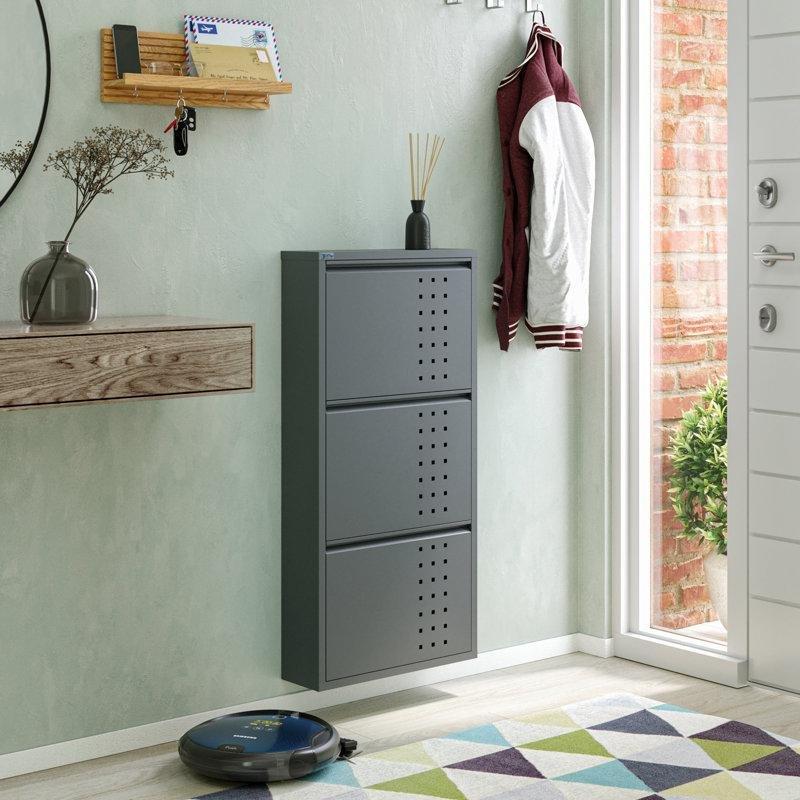 Antrasit Metal 3 Çekmeceli Duvara Monte Antibakteriyel Ayakkabılık - 50x15x103 cm - 230005