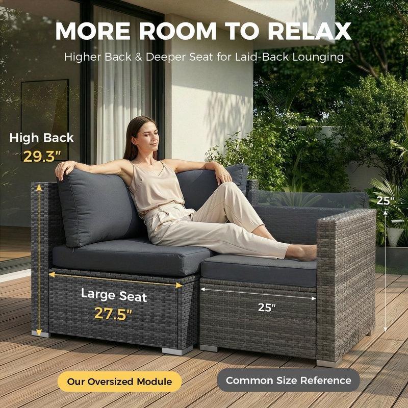 Antrasit Rattan Modüler Ateş Çukurlu 7 Parça Bahçe Takımı - 211433
