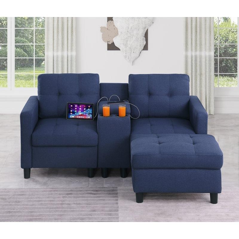 Antrasit USB Portlu Konsollu Sandıklı Puflu İkili Koltuk - 165 cm - 205722