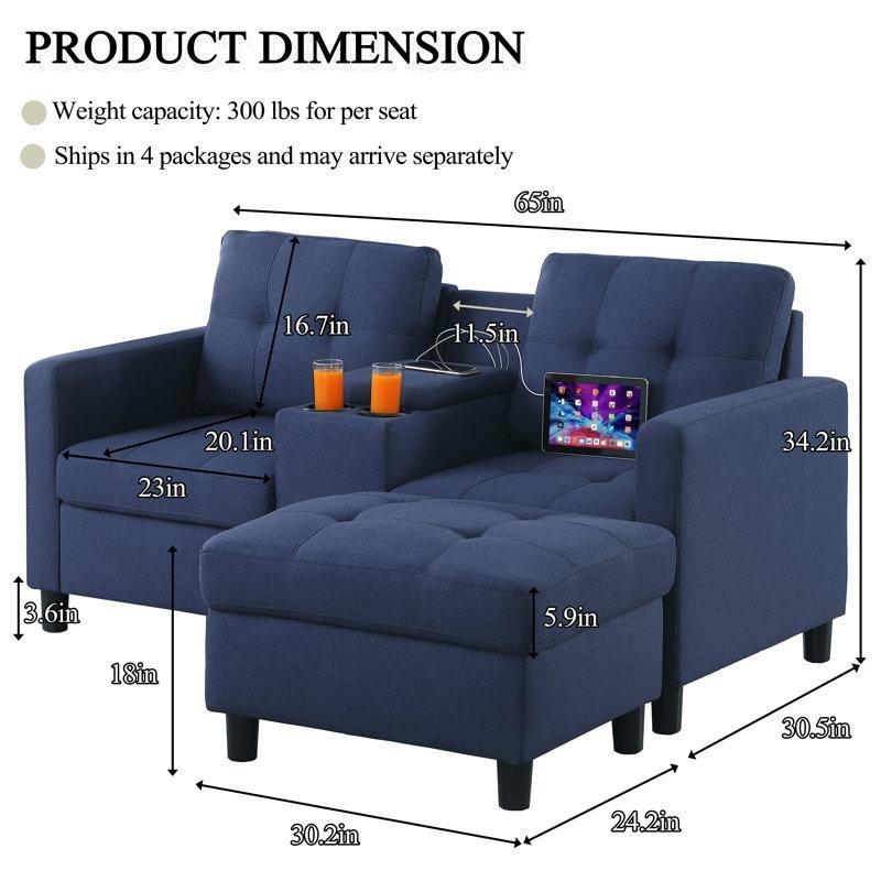 Antrasit USB Portlu Konsollu Sandıklı Puflu İkili Koltuk - 165 cm - 205722