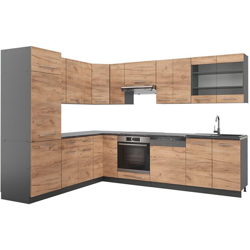 Antrasit ve Gold Meşe Suntalam Modüler Soft-Close Köşe Mutfak Dolabı - 227x287 cm - 186264