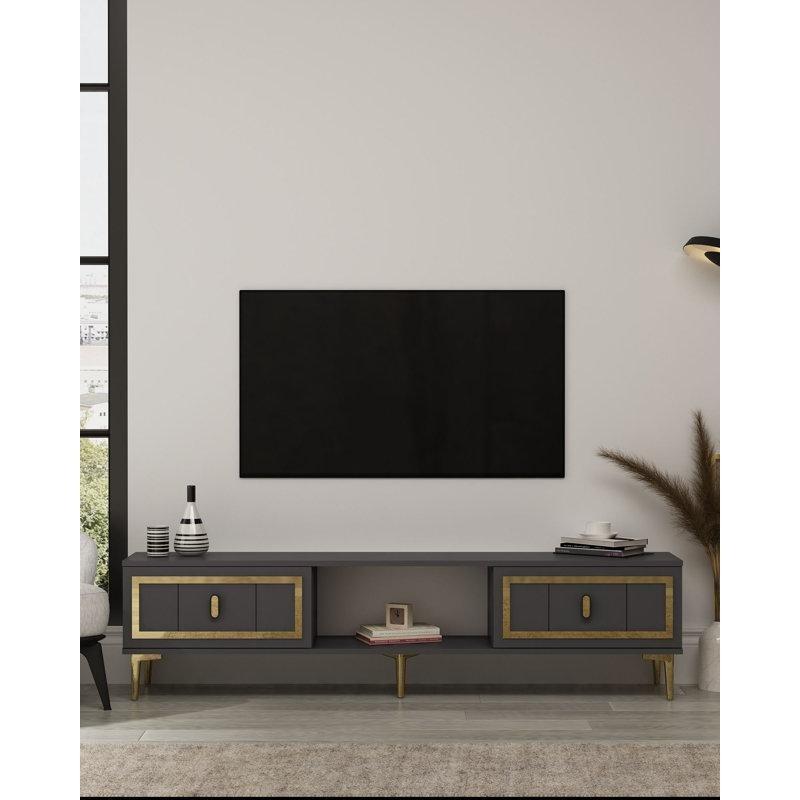 Antrasit ve Gold Rengi Ayaklı Duvara Monte Edilebilir TV Ünitesi - 150 cm - 220025