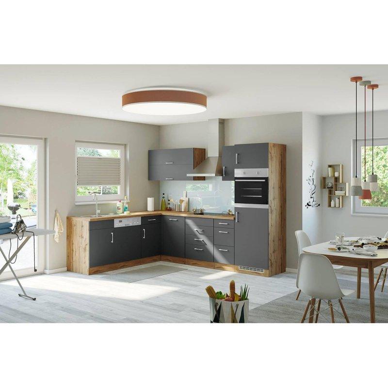 Antrasit ve Wotan Meşesi Sunta Elektrikli Aletli Köşe Mutfak - 270x210 cm - 185633