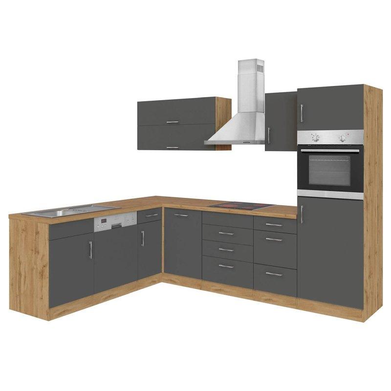 Antrasit ve Wotan Meşesi Sunta Elektrikli Aletli Köşe Mutfak - 270x210 cm - 185633