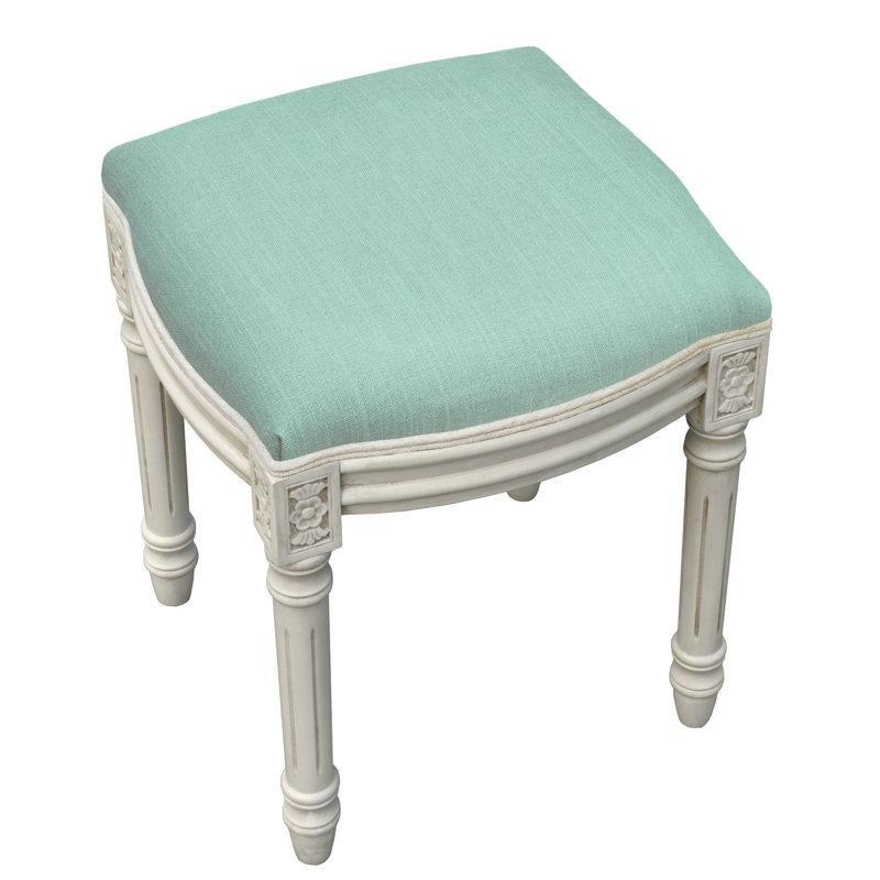 Aqua Eskitme Boyalı Masif Ahşap Keten Kumaş Makyaj Masası Pufu - 233415