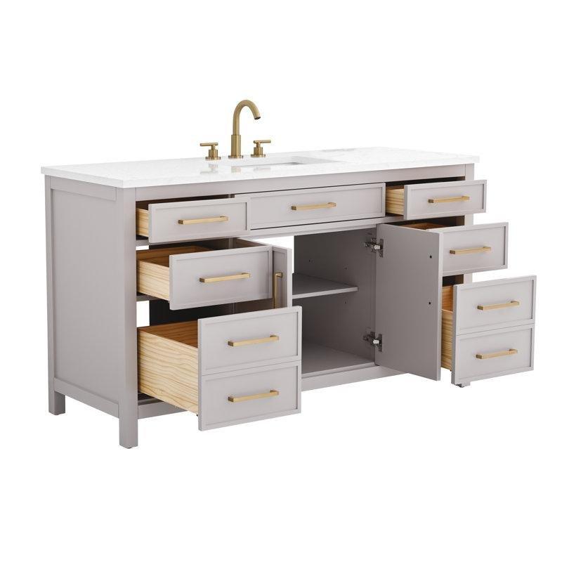 Ariston Beyazı Taş Tezgahlı Taupe Masif Ahşap Çekmeceli Banyo Lavabo Dolabı - 153 cm - 198625