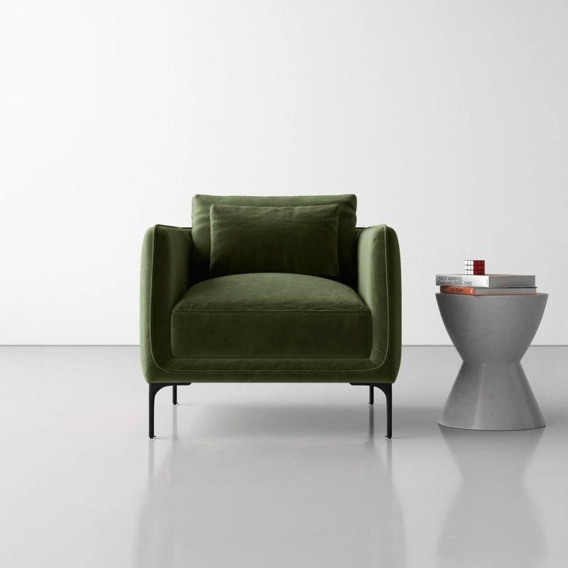 Asker Yeşili Kadife Metal Ayaklı Geniş Oturumlu Yastıklı Tekli Koltuk - 86 cm - 202816