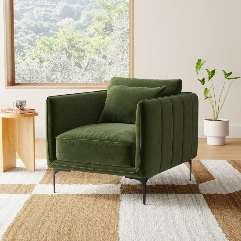 Asker Yeşili Kadife Metal Ayaklı Suya Dayanıklı 2li Set Tekli Koltuk - 86 cm - 205156