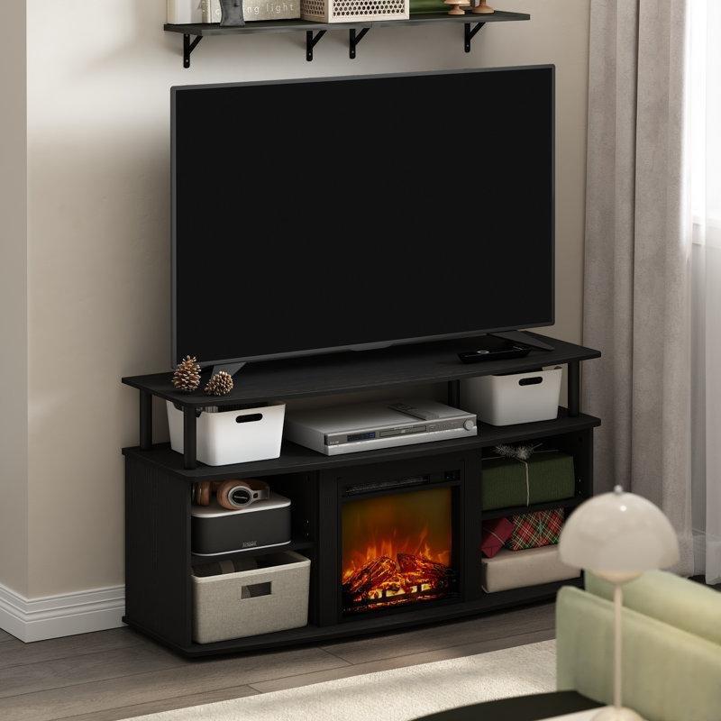 Ayarlanabilir Raflı Beyaz Şömineli TV Ünitesi - 120 cm - 220430