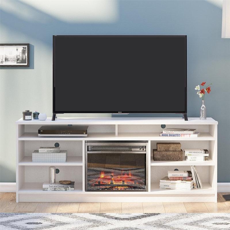 Ayarlanabilir Raflı Şömineli Endüstriyel Ahşap TV Ünitesi - 148 cm - 221941