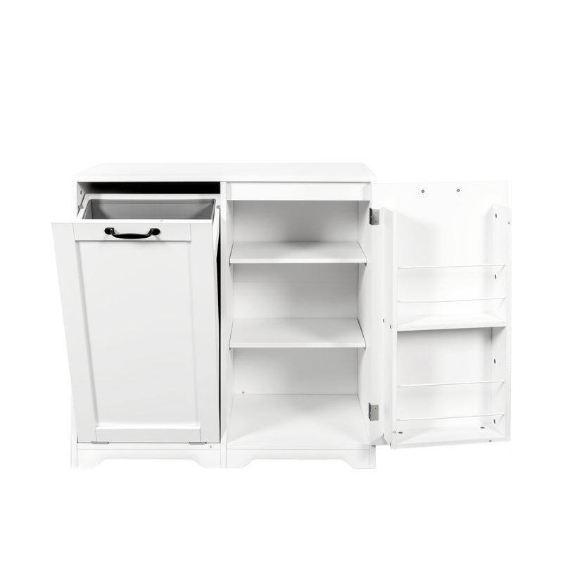 Ayarlanabilir Raflı ve Devrilir Sepetli Ahşap Dolaplı Çamaşır Sepeti - 81 cm - 187290