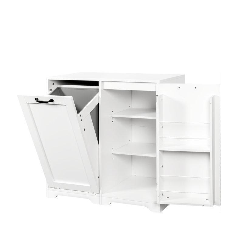 Ayarlanabilir Raflı ve Devrilir Sepetli Ahşap Dolaplı Çamaşır Sepeti - 81 cm - 187290