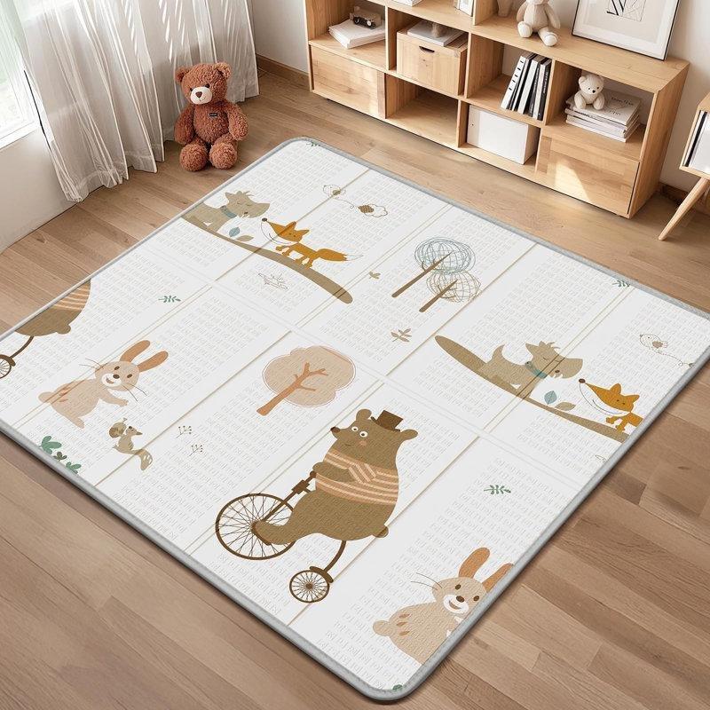 Ayı Desenli XPE Köpük Katlanabilir Çift Taraflı Su Geçirmez Oyun Halısı - 127x127 cm - 182526