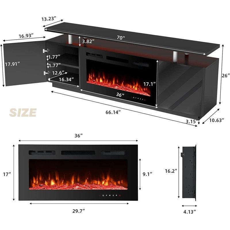 Aynalı 16 Renkli LED Işıklı Şömineli Ahşap TV Ünitesi - 178 cm - 220547