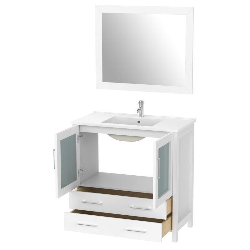 Aynalı Çekmeceli Seramik Tezgahlı Masif ve Endüstriyel Ahşap Banyo Lavabo Dolabı Seti - 92 cm - 201761
