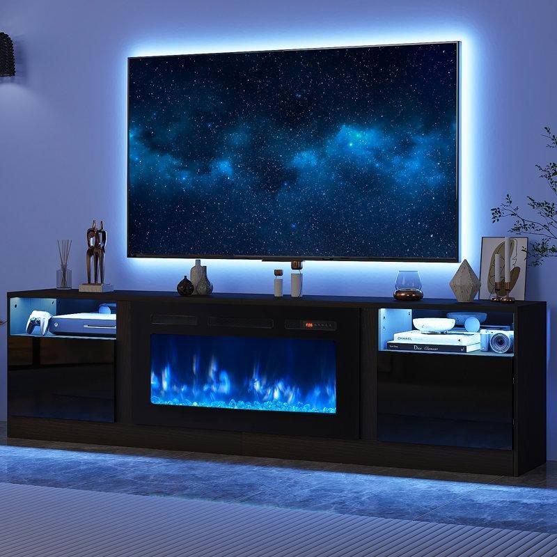 Aynalı LED Aydınlatmalı Elektrikli Şömineli TV Ünitesi - 201 cm - 222339