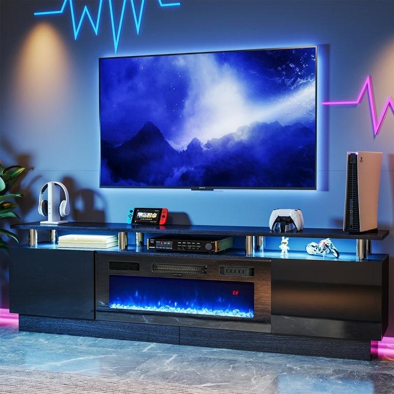Aynalı ve LED Işıklı Elektrikli Şömineli Suntalam TV Ünitesi - 204 cm - 222343