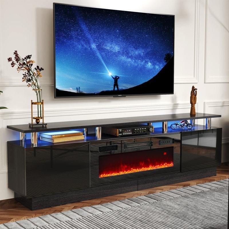 Aynalı ve LED Işıklı Elektrikli Şömineli Suntalam TV Ünitesi - 204 cm - 222343