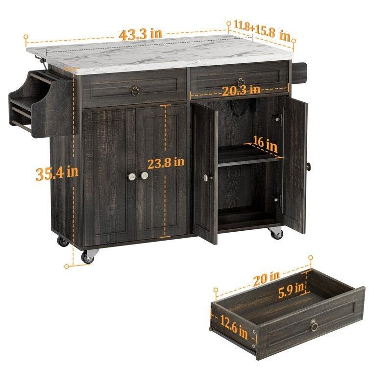 Bal Meşesi Ahşap Prizli Tekerlekli Katlanır Tezgahlı Mutfak Adası - 110 cm - 176679