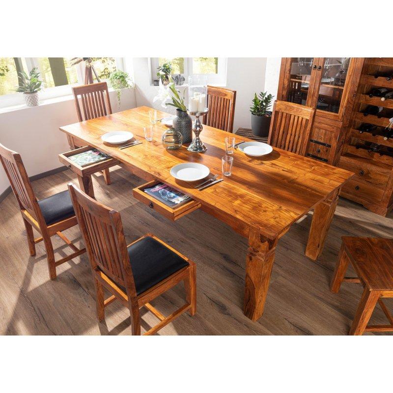 Bal Rengi Masif Akasya Ağacı Country Tarzı Bohem Yemek Masası - 200x100 cm - 236007
