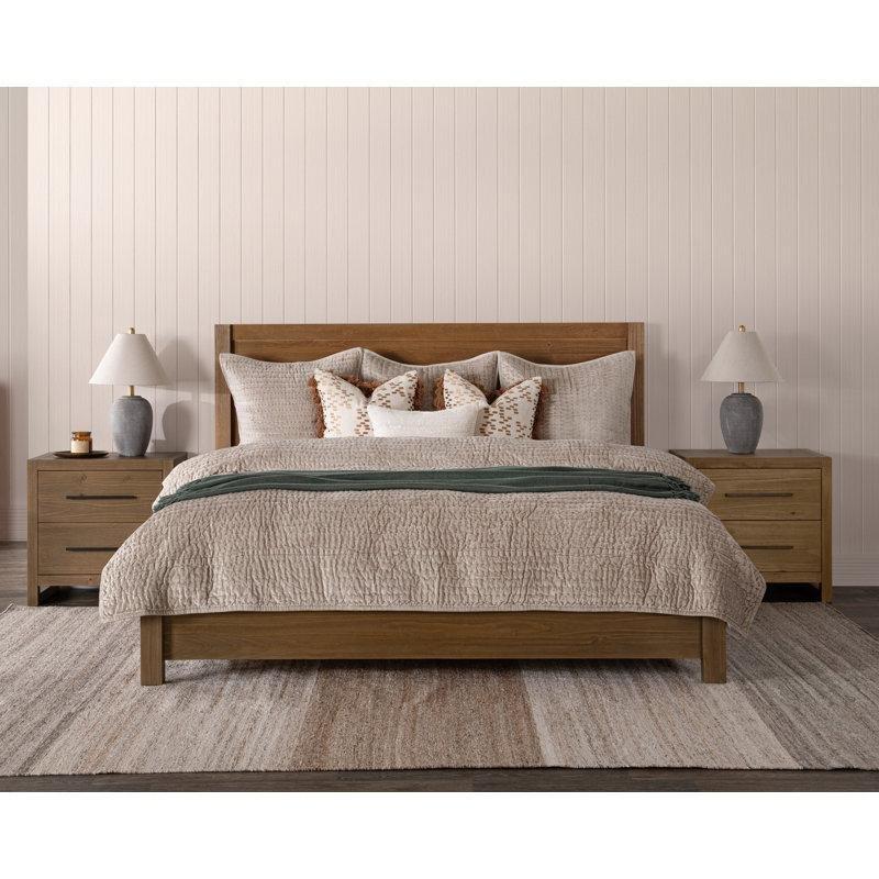 Bal Rengi Masif Çam Ahşap Panelli Başlıklı Alçak Platform Bohem Yatak - 206x221 cm - 181778