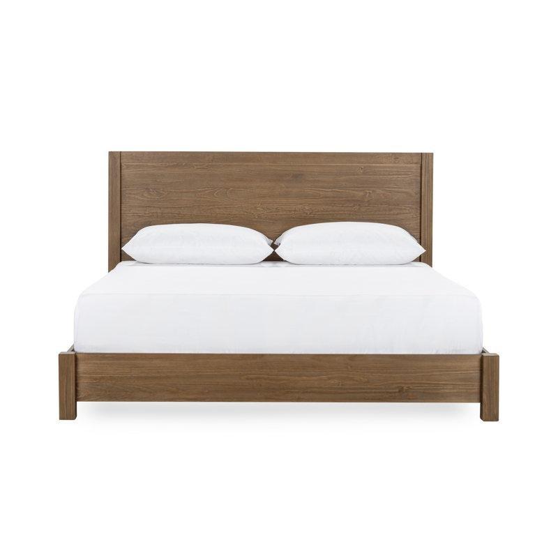 Bal Rengi Masif Çam Ahşap Panelli Başlıklı Alçak Platform Bohem Yatak - 206x221 cm - 181778