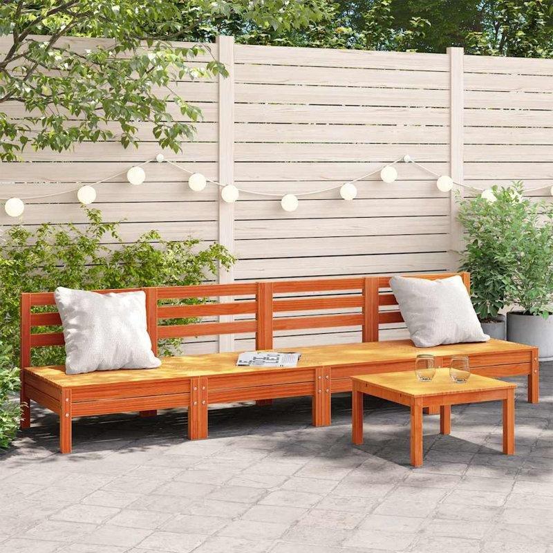 Balmumu Kahverengi Masif Çam Ağacı Kolsuz 4lü Modüler Palet Koltuk Seti - 64x64 cm - 177528