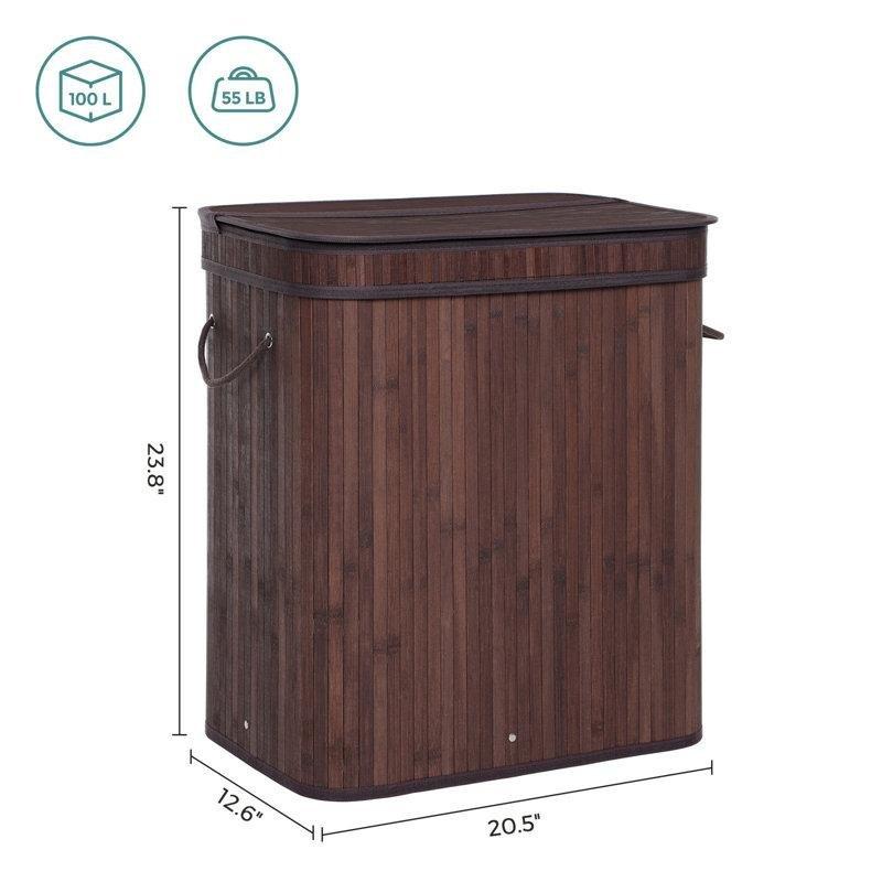 Bambu Kapaklı Katlanabilir Çamaşır Sepeti - 61x55 cm - 187893