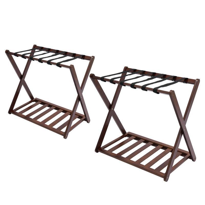 Bambu Katlanabilir Raflı 2li Set Valiz Sehpası - 64x39 cm - 186974