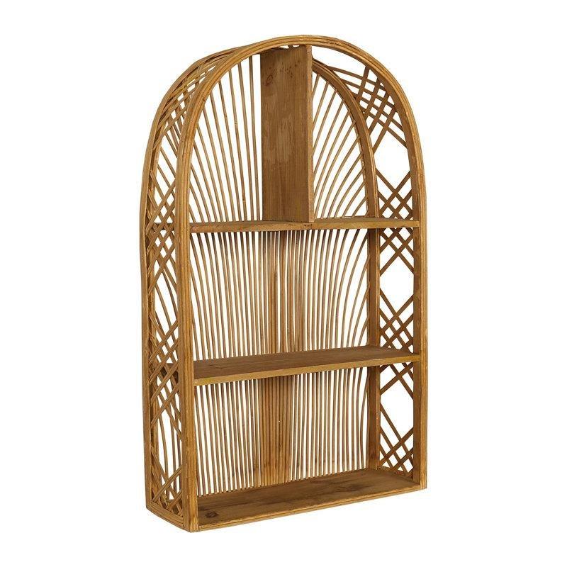Bambu Örgü Kemerli Üç Katlı Duvar Rafı - 72x42 cm - 180100