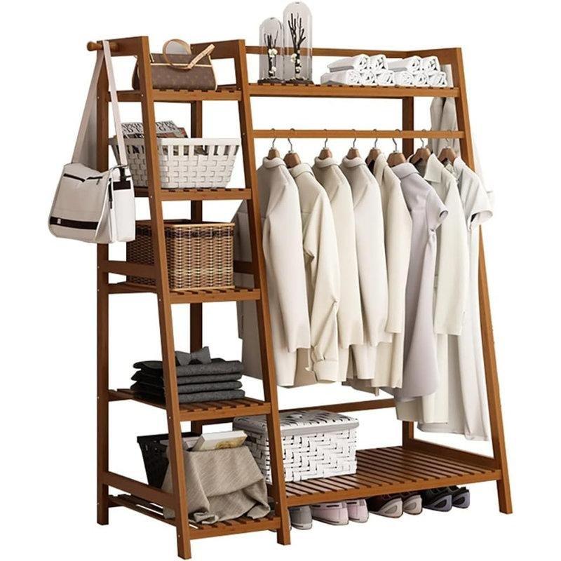 Bambu Raflı Tekerlekli Ayaklı Askılık - 130 cm - 165433