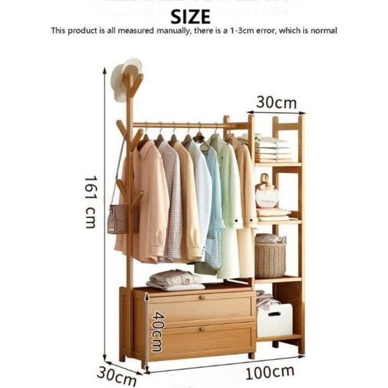 Bambu Raflı ve Ağaç Tasarımlı Ayaklı Askılık - 100 cm - 165688