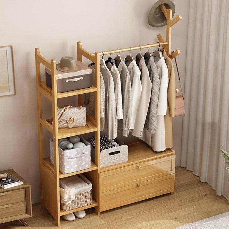 Bambu Raflı ve Ağaç Tasarımlı Ayaklı Askılık - 100 cm - 165688 Bambu Raflı ve Ağaç Tasarımlı Ayaklı Askılık - 100 cm - 165688