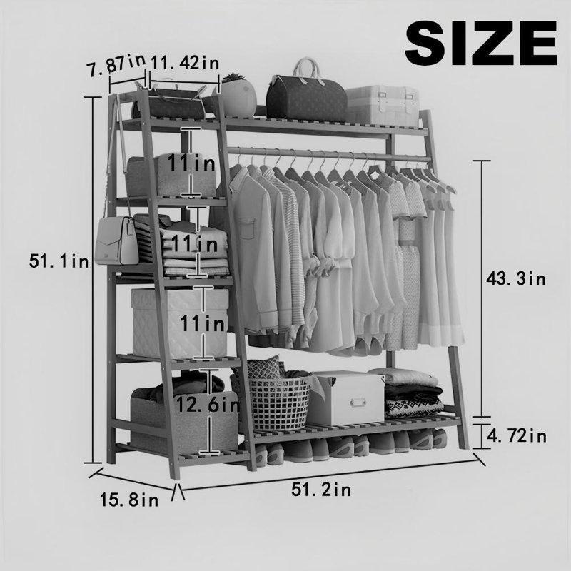 Bambu Raflı ve Kancalı Ayaklı Askılık - 131 cm - 165607